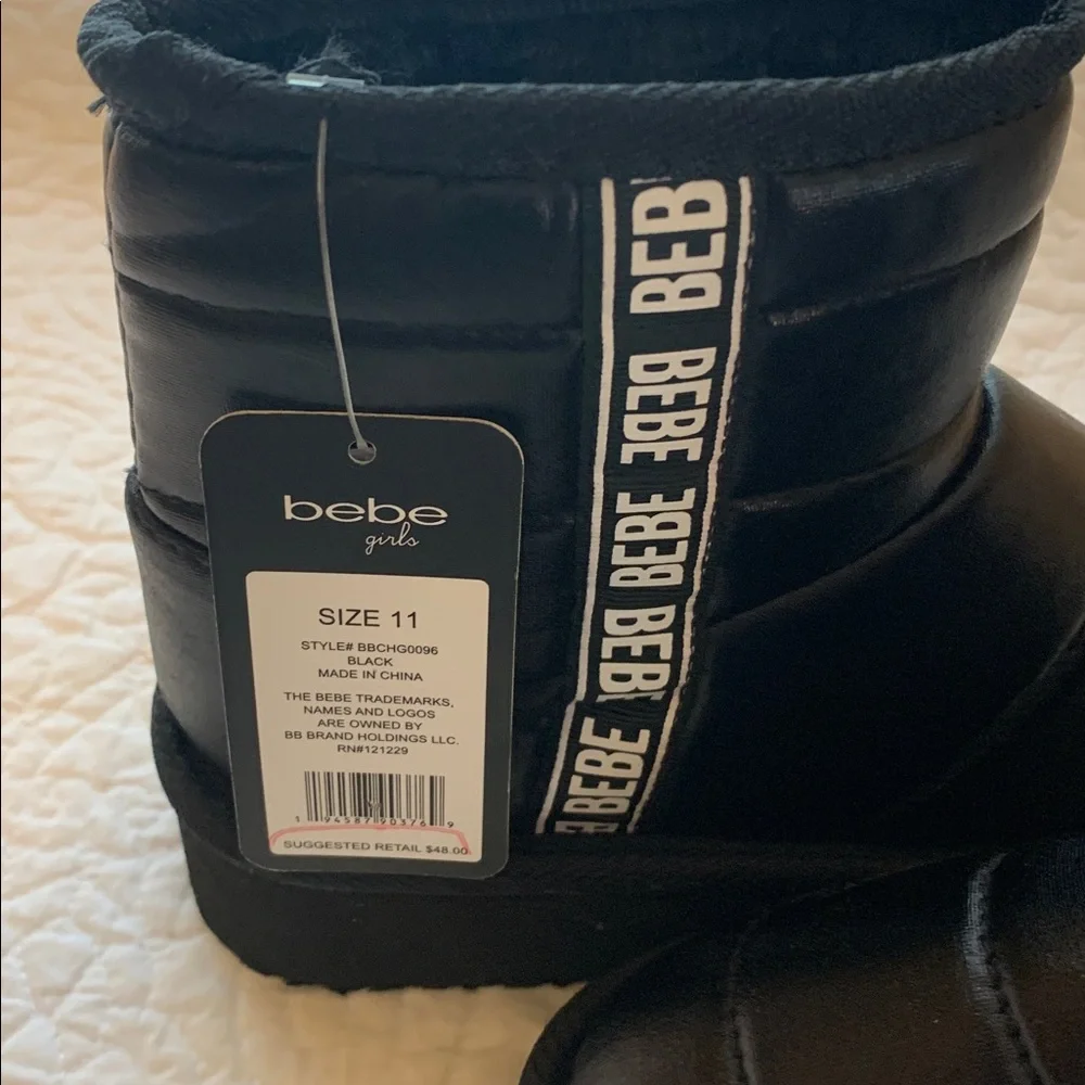 bebe Black Quilted Ankle Booties with Logo Strap NEW Size 11 & Size 1 Super Cute